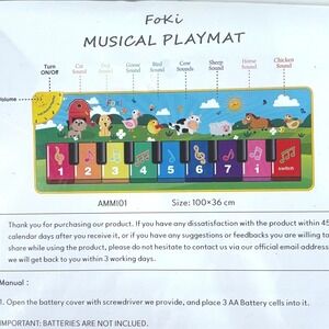 FoKi Musical Playmat AMMI01 Kids Piano Floor Mat Animal Sounds 100x36cm New